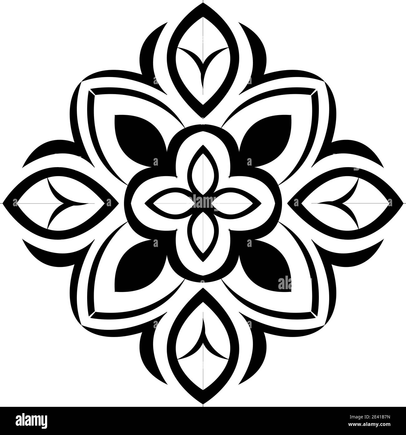 Motif géométrique Mandala avec lignes noires isolées sur fond blanc Banque D'Images