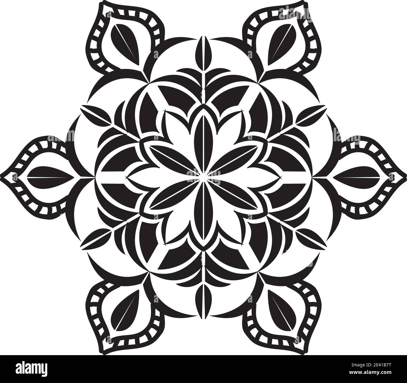 Motif géométrique Mandala avec lignes noires isolées sur fond blanc Banque D'Images