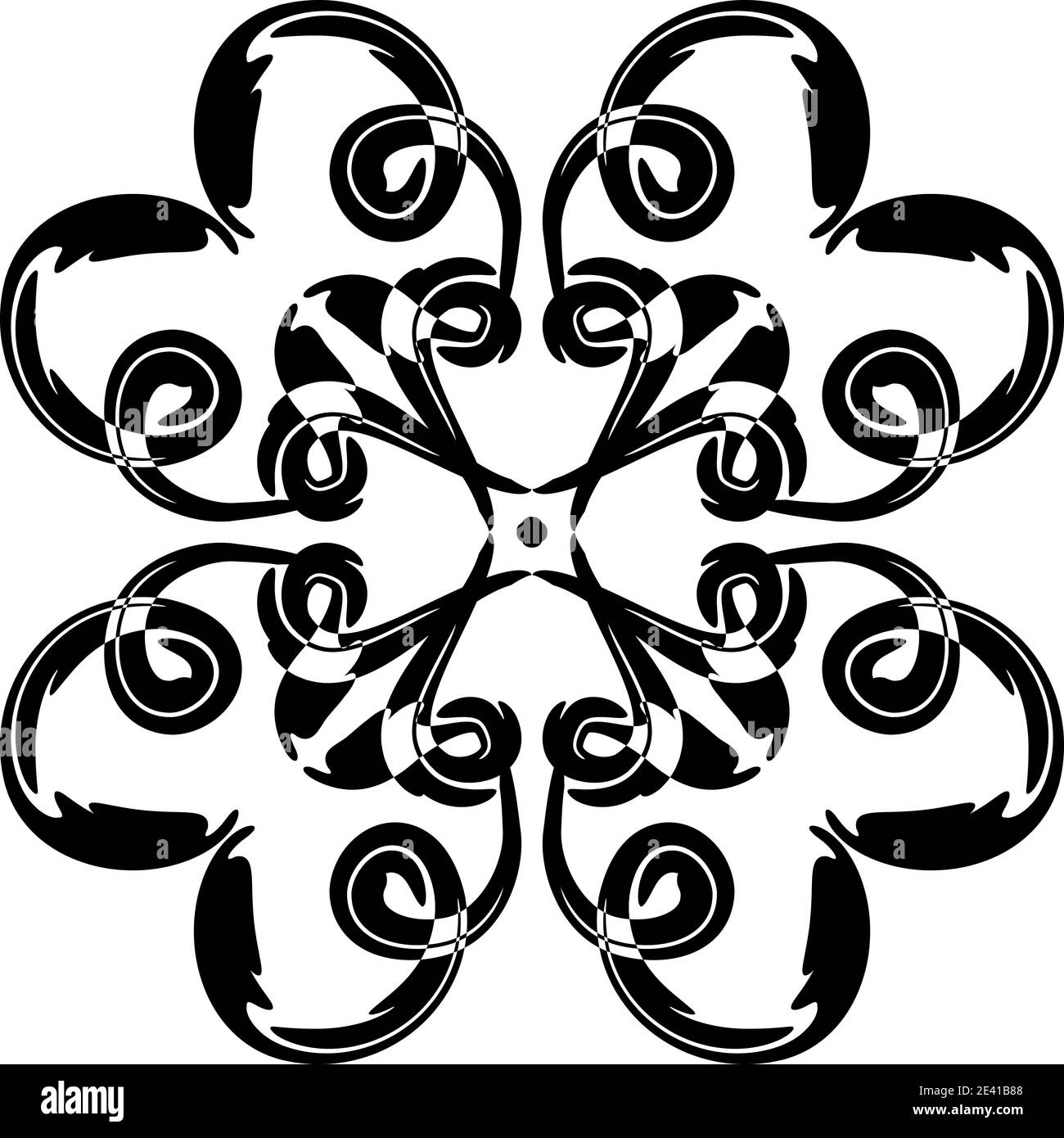 Motif géométrique Mandala avec lignes noires isolées sur fond blanc Banque D'Images