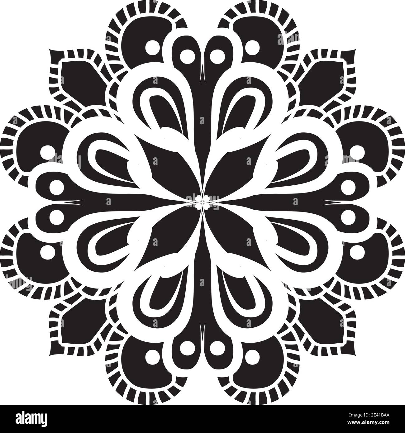 Motif géométrique Mandala avec lignes noires isolées sur fond blanc Banque D'Images