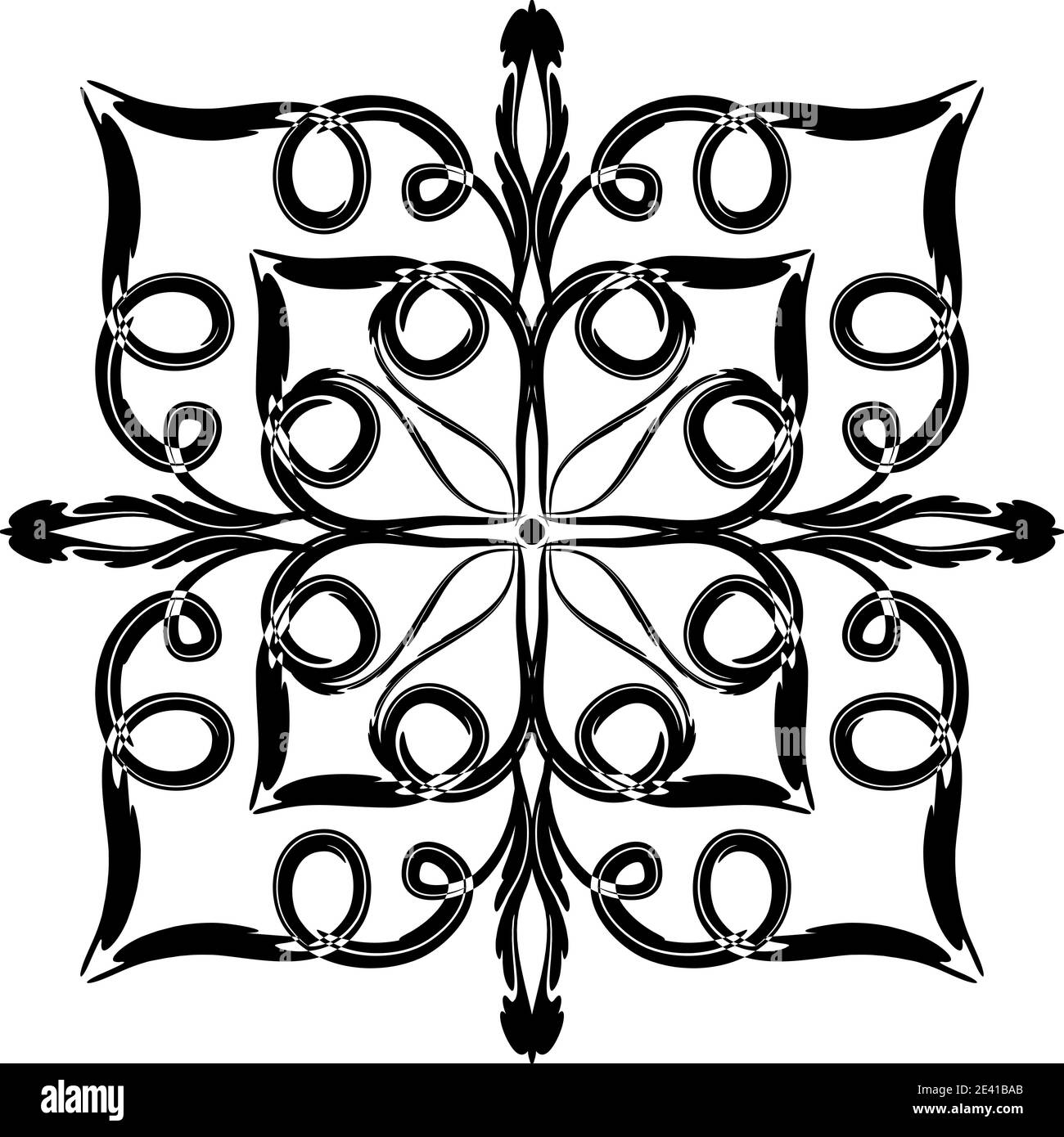 Motif géométrique Mandala avec lignes noires isolées sur fond blanc Banque D'Images
