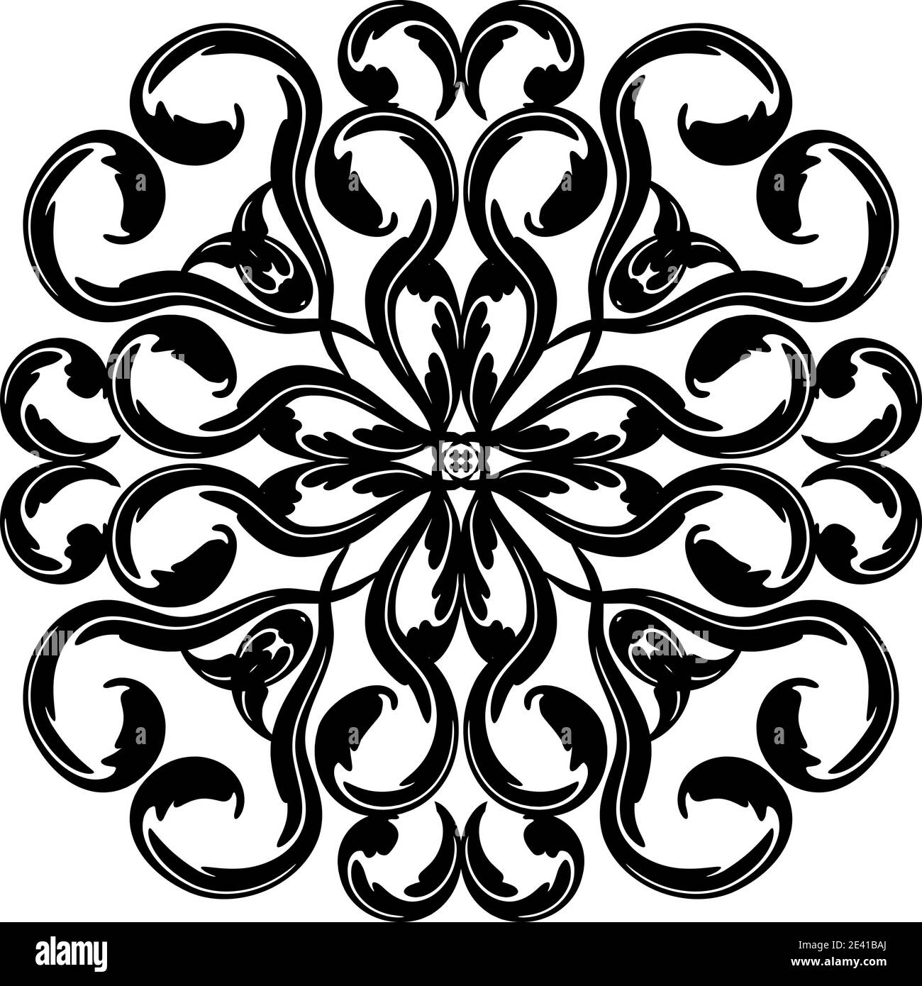 Motif géométrique Mandala avec lignes noires isolées sur fond blanc Banque D'Images