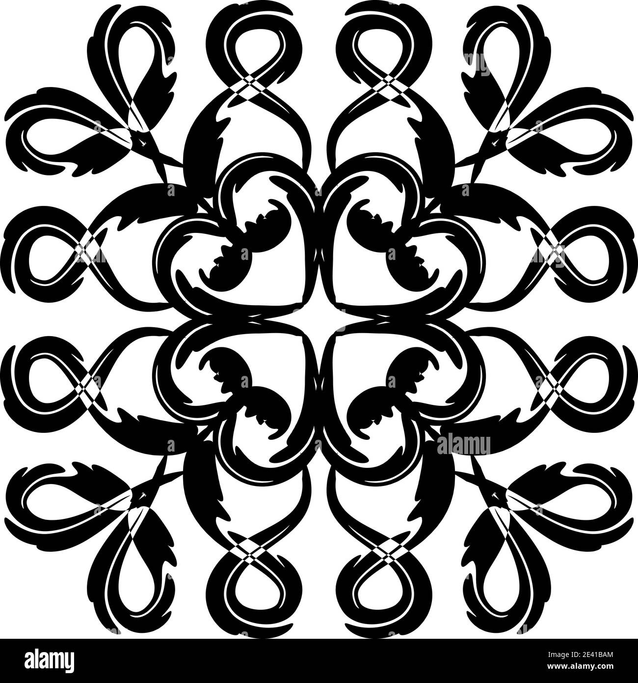 Motif géométrique Mandala avec lignes noires isolées sur fond blanc Banque D'Images