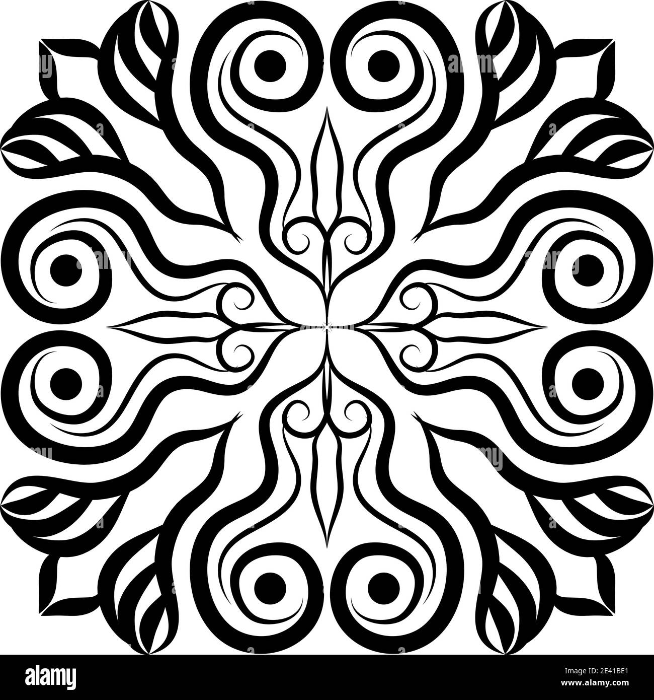 Motif géométrique Mandala avec lignes noires isolées sur fond blanc Banque D'Images