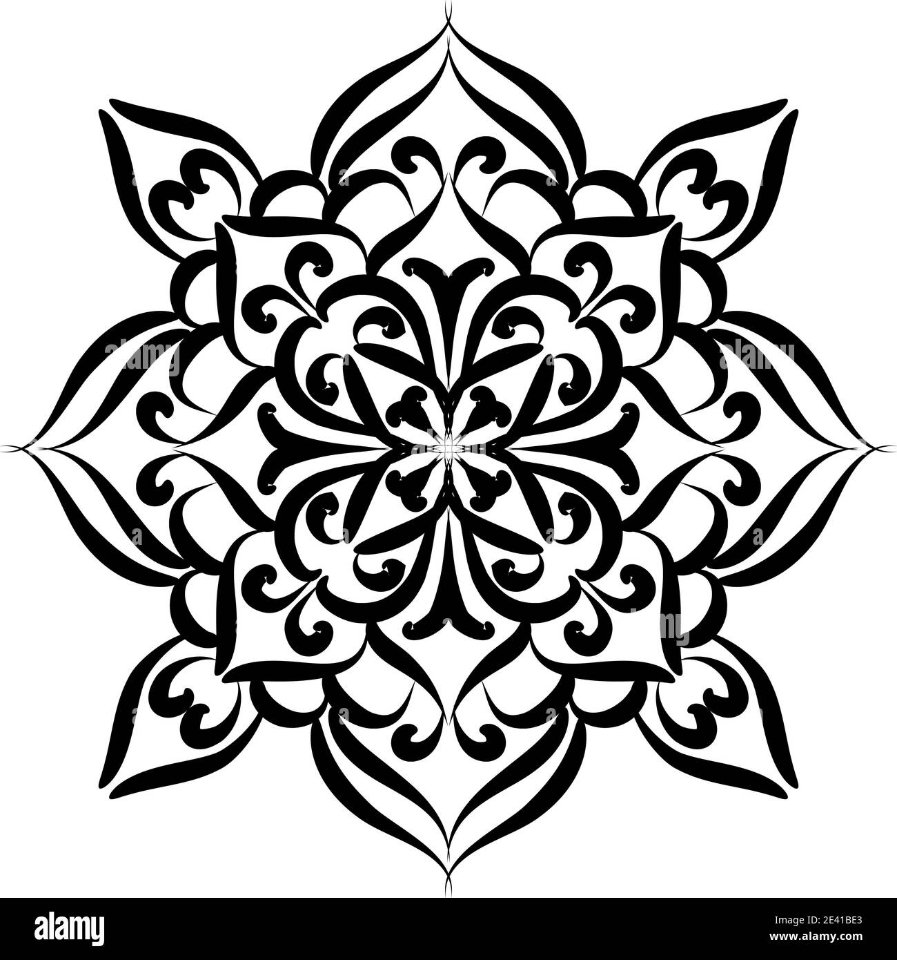 Motif géométrique Mandala avec lignes noires isolées sur fond blanc Banque D'Images