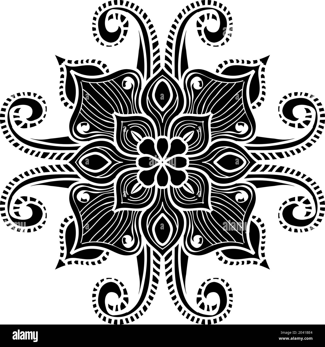 Motif géométrique Mandala avec lignes noires isolées sur fond blanc Banque D'Images