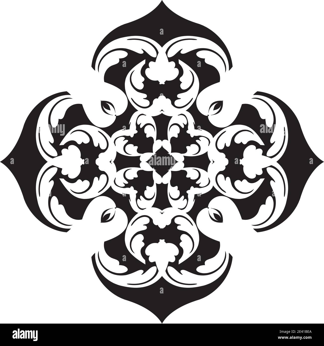 Motif géométrique Mandala avec lignes noires isolées sur fond blanc Banque D'Images