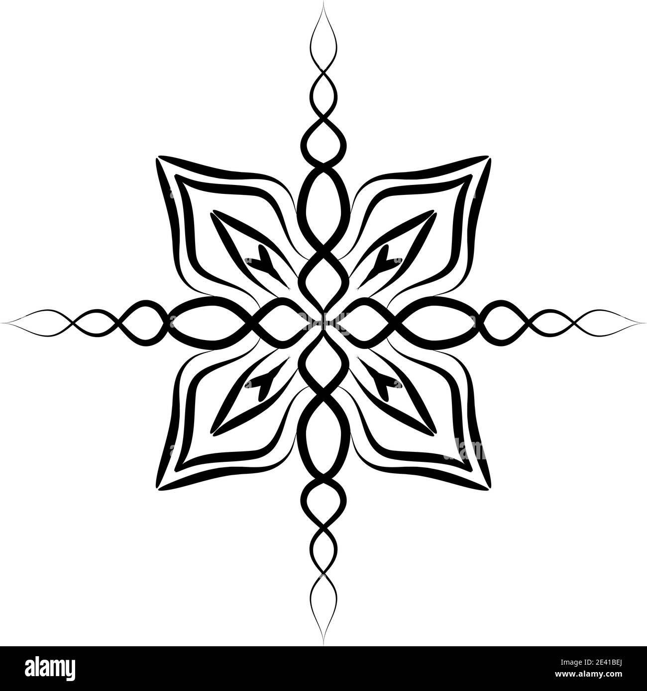 Motif géométrique Mandala avec lignes noires isolées sur fond blanc Banque D'Images