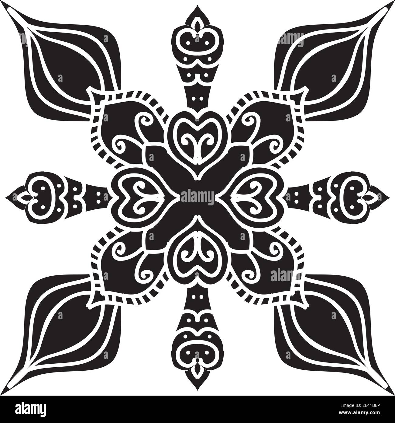 Motif géométrique Mandala avec lignes noires isolées sur fond blanc Banque D'Images
