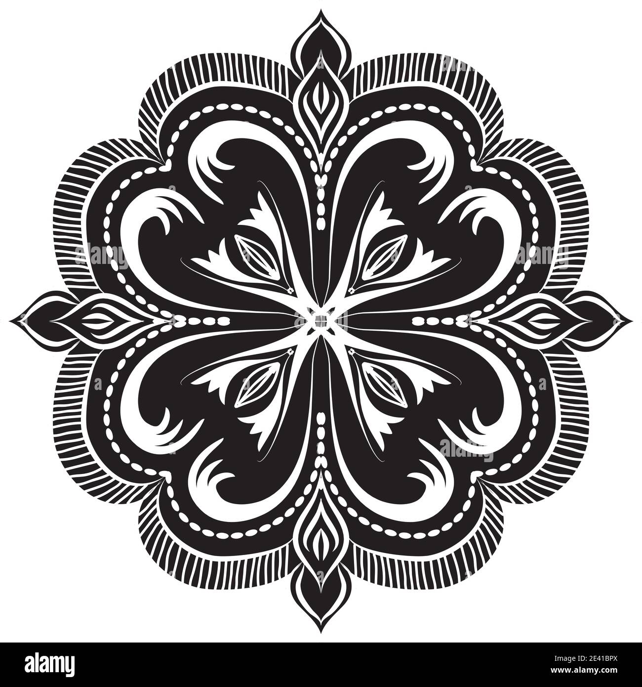 Motif géométrique Mandala avec lignes noires isolées sur fond blanc Banque D'Images
