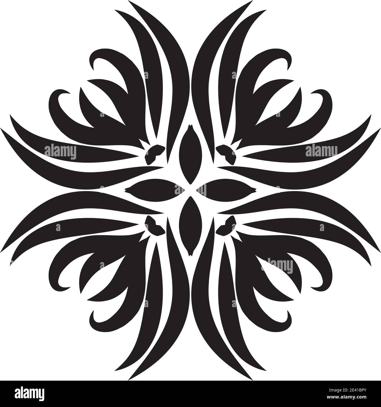 Motif géométrique Mandala avec lignes noires isolées sur fond blanc Banque D'Images