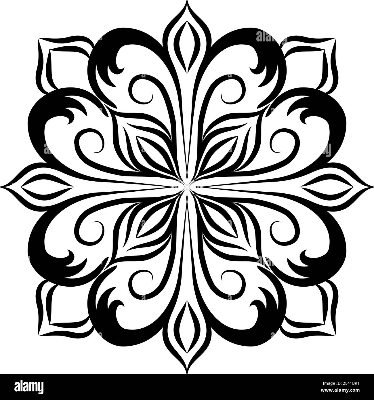 Motif géométrique Mandala avec lignes noires isolées sur fond blanc Banque D'Images