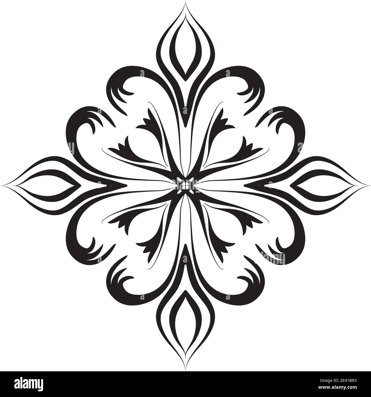 Motif géométrique Mandala avec lignes noires isolées sur fond blanc Banque D'Images