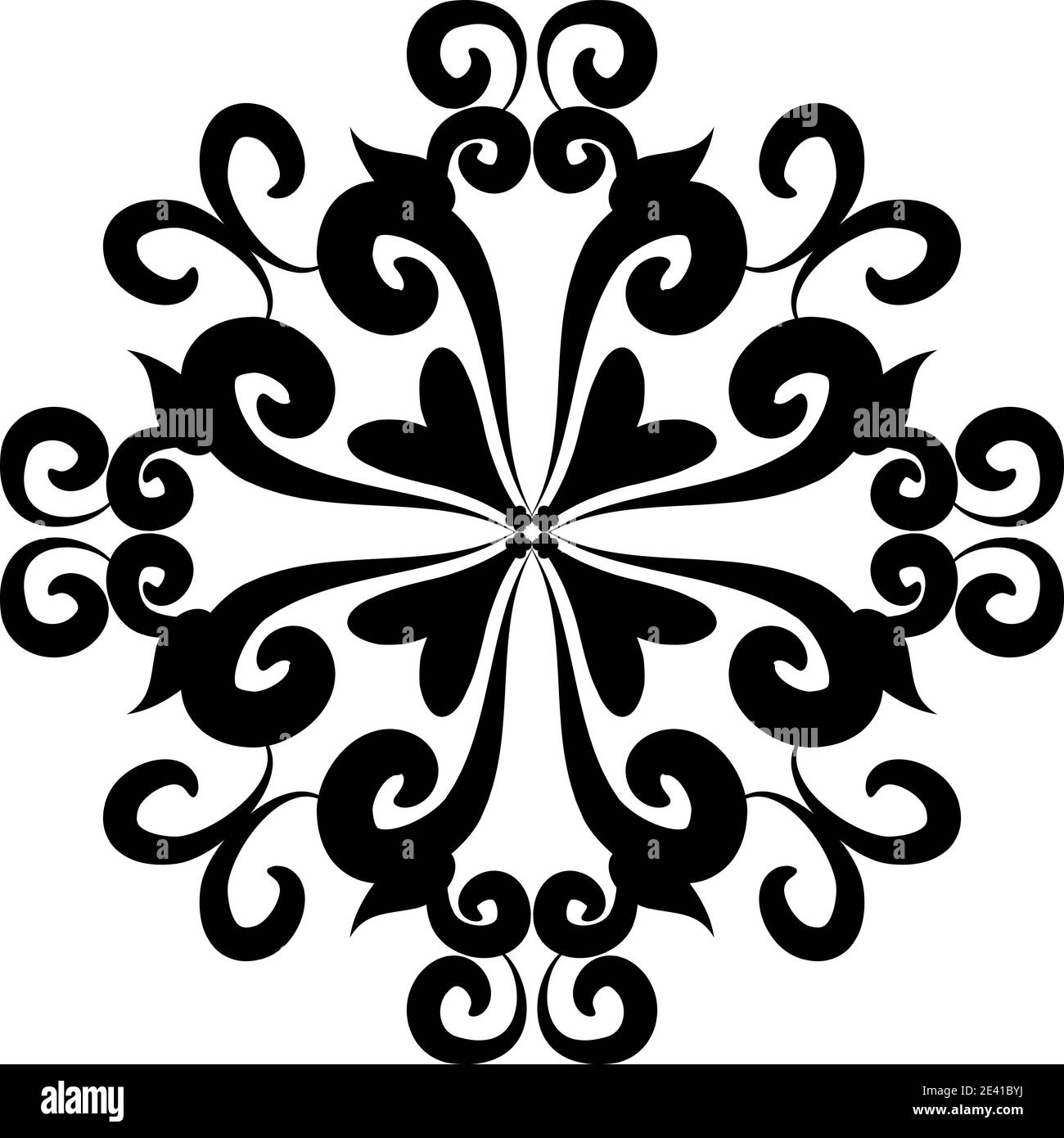 Motif géométrique Mandala avec lignes noires isolées sur fond blanc Banque D'Images