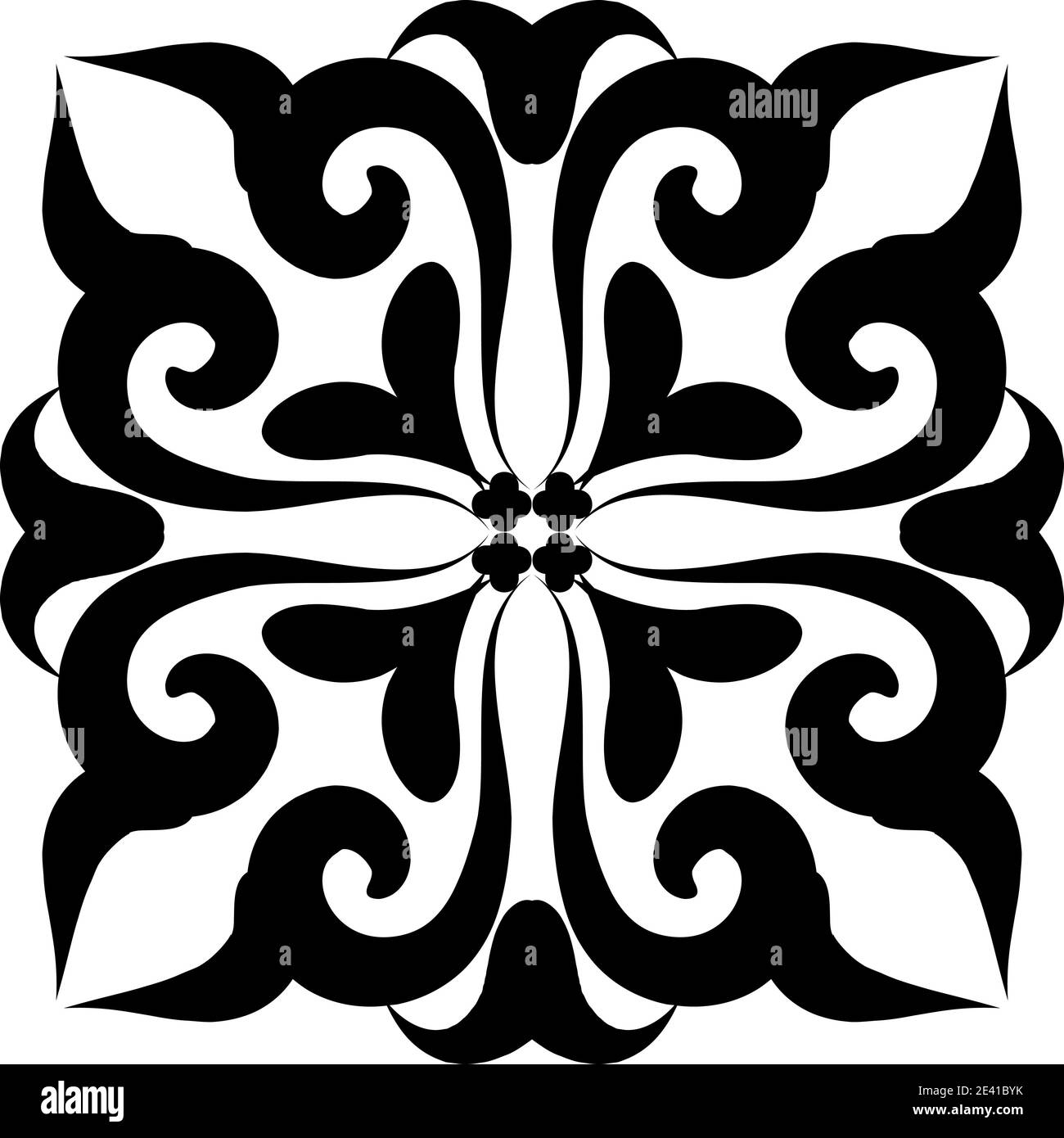 Motif géométrique Mandala avec lignes noires isolées sur fond blanc Banque D'Images