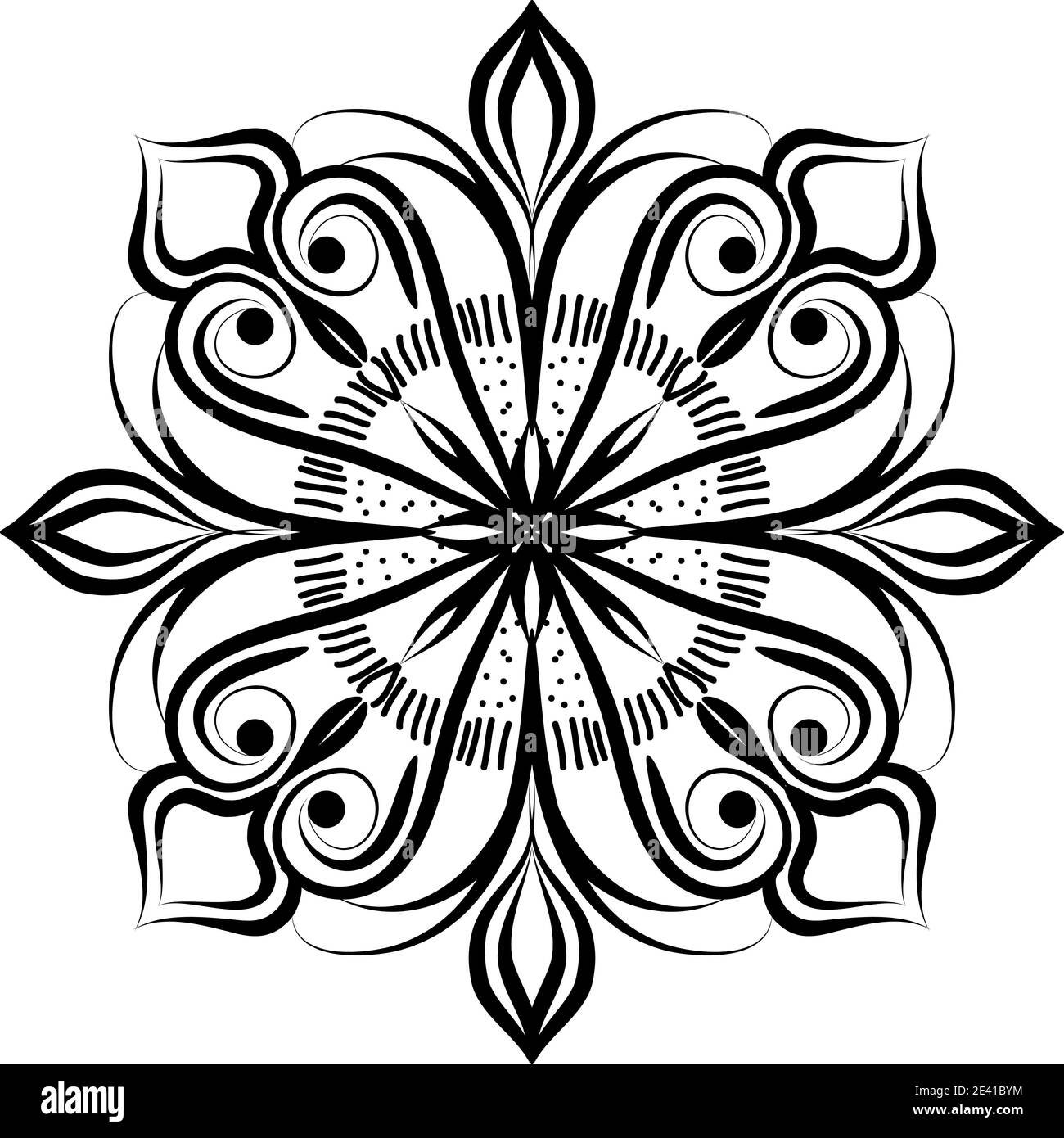 Motif géométrique Mandala avec lignes noires isolées sur fond blanc Banque D'Images