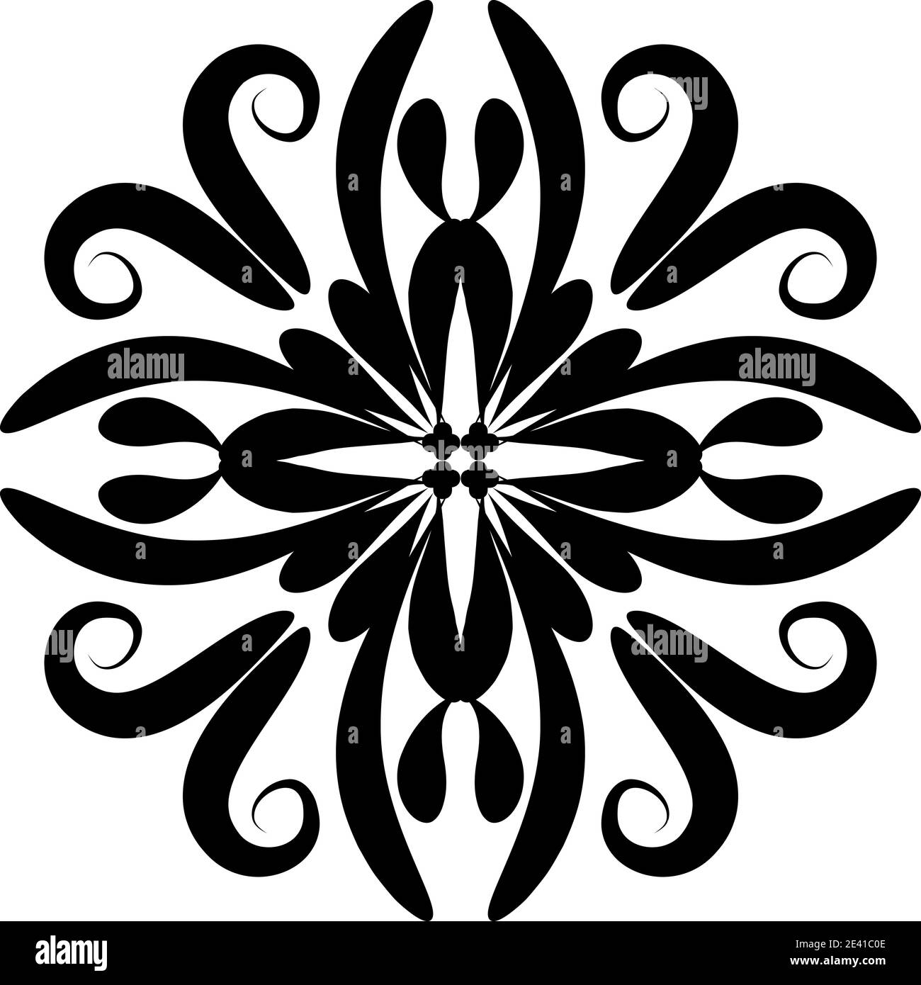 Motif géométrique Mandala avec lignes noires isolées sur fond blanc Banque D'Images