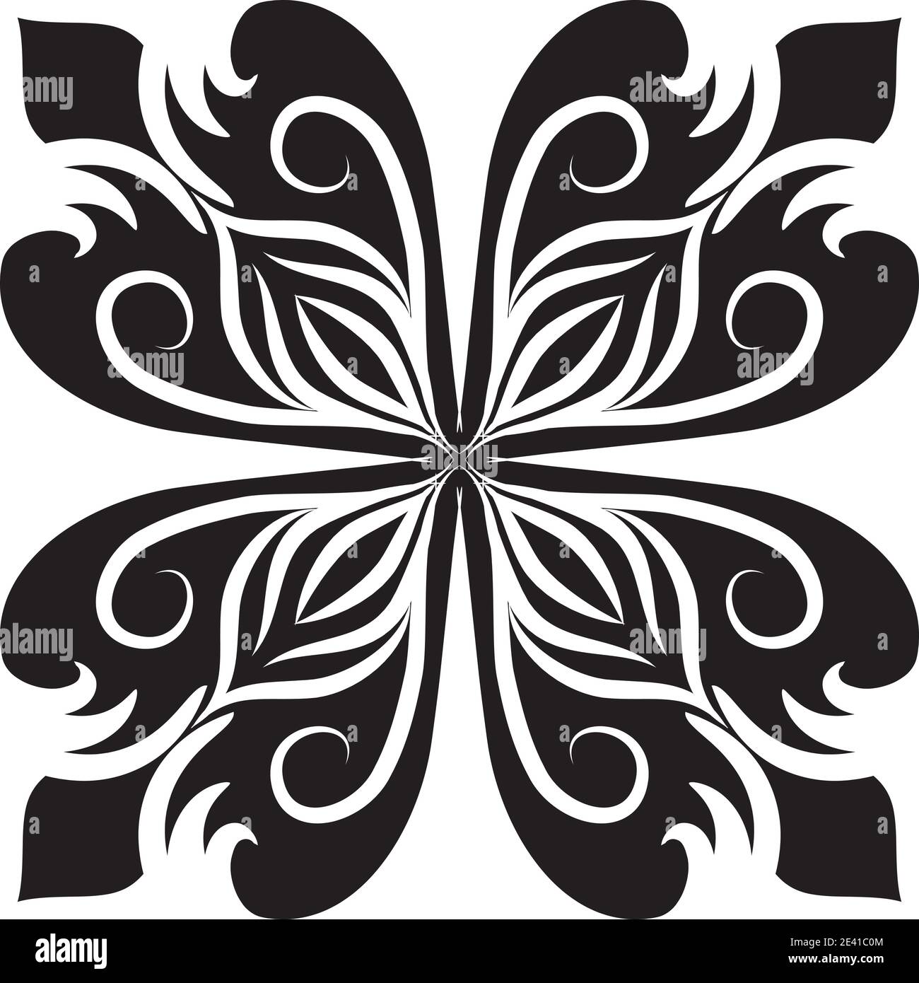 Motif géométrique Mandala avec lignes noires isolées sur fond blanc Banque D'Images
