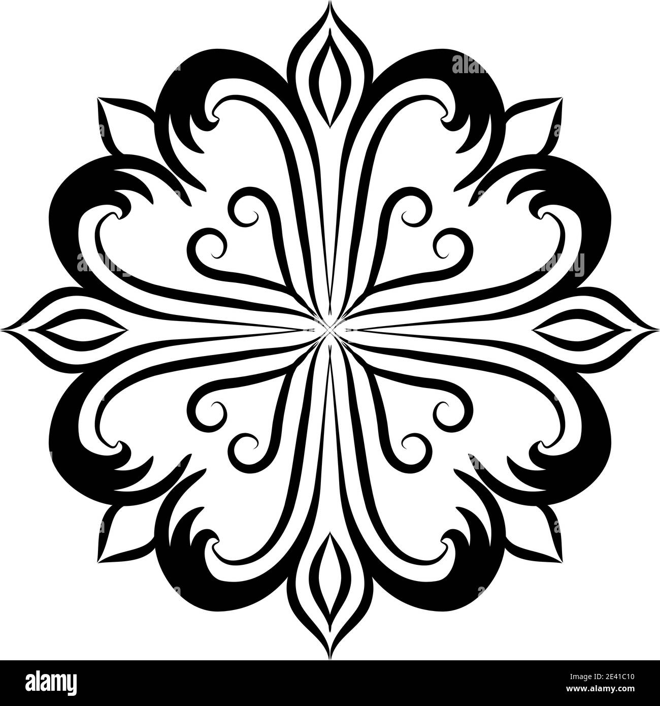 Motif géométrique Mandala avec lignes noires isolées sur fond blanc Banque D'Images