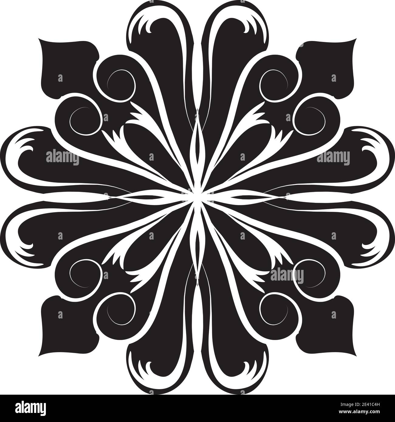 Motif géométrique Mandala avec lignes noires isolées sur fond blanc Banque D'Images
