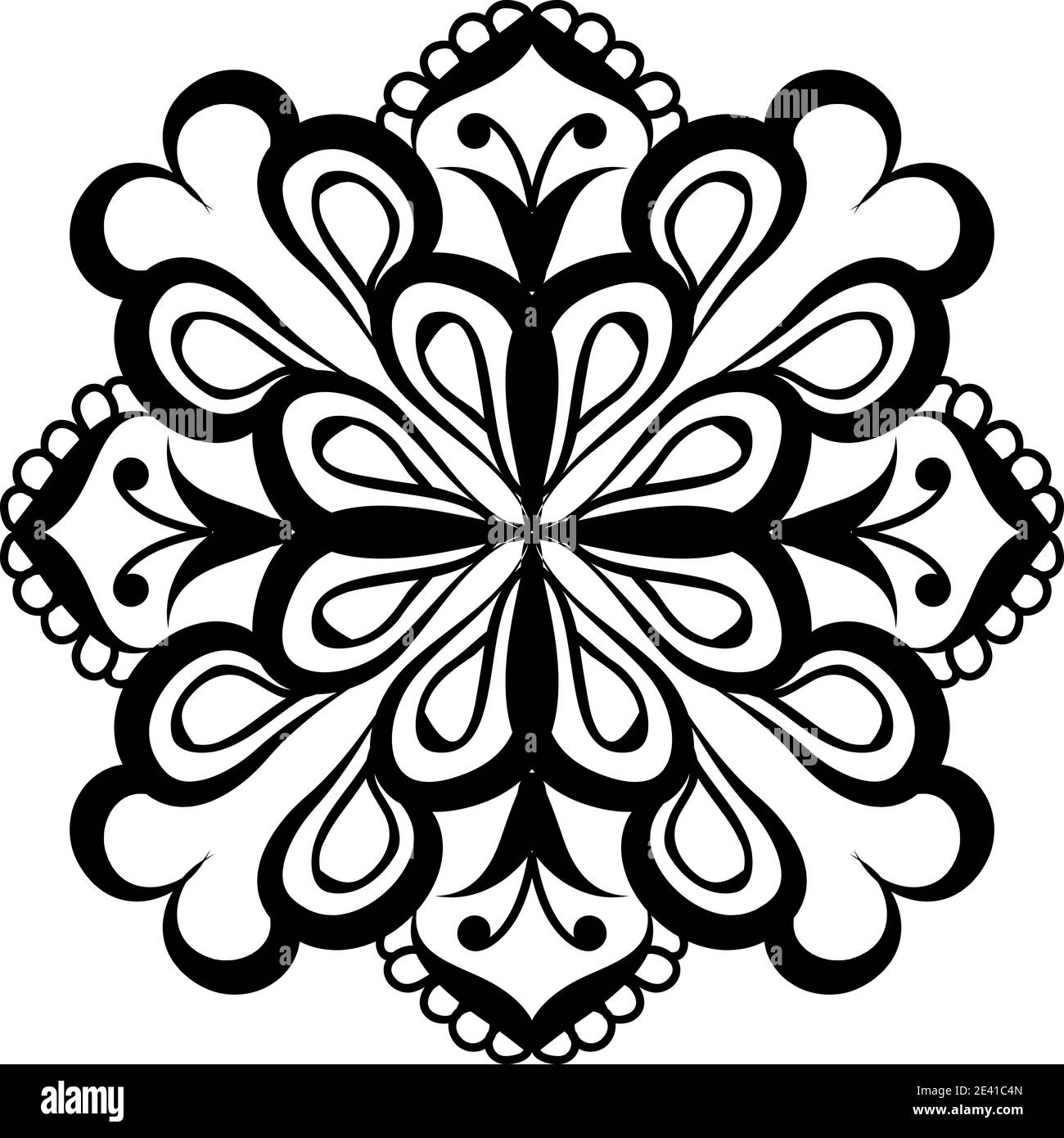 Motif géométrique Mandala avec lignes noires isolées sur fond blanc Banque D'Images