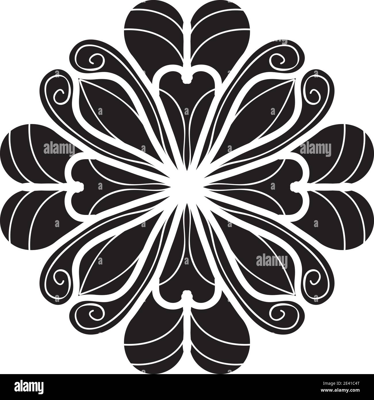 Motif géométrique Mandala avec lignes noires isolées sur fond blanc Banque D'Images