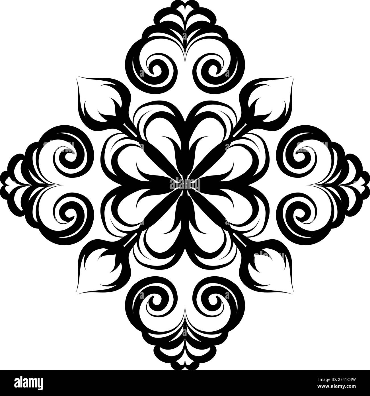 Motif géométrique Mandala avec lignes noires isolées sur fond blanc Banque D'Images