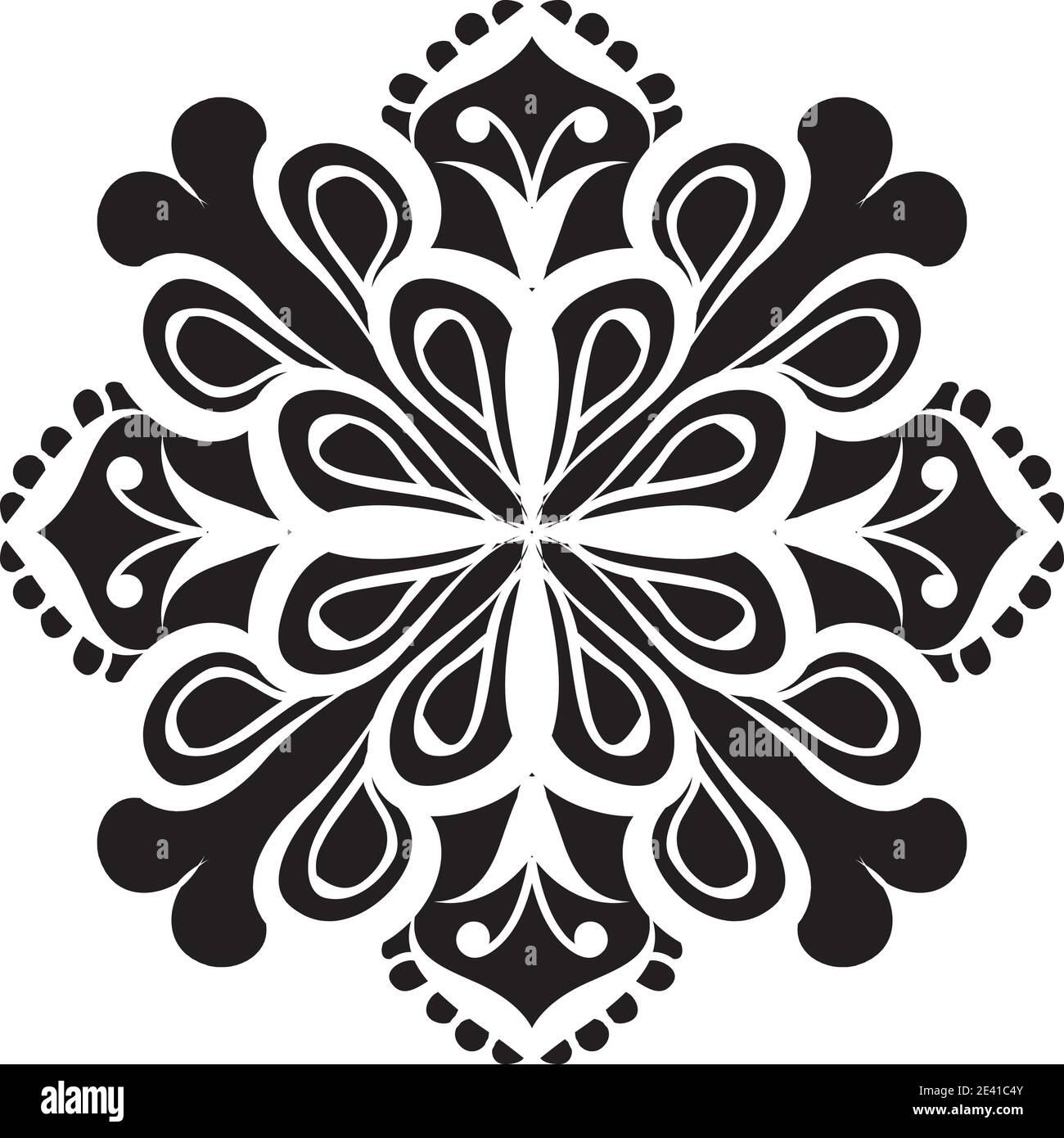 Motif géométrique Mandala avec lignes noires isolées sur fond blanc Banque D'Images
