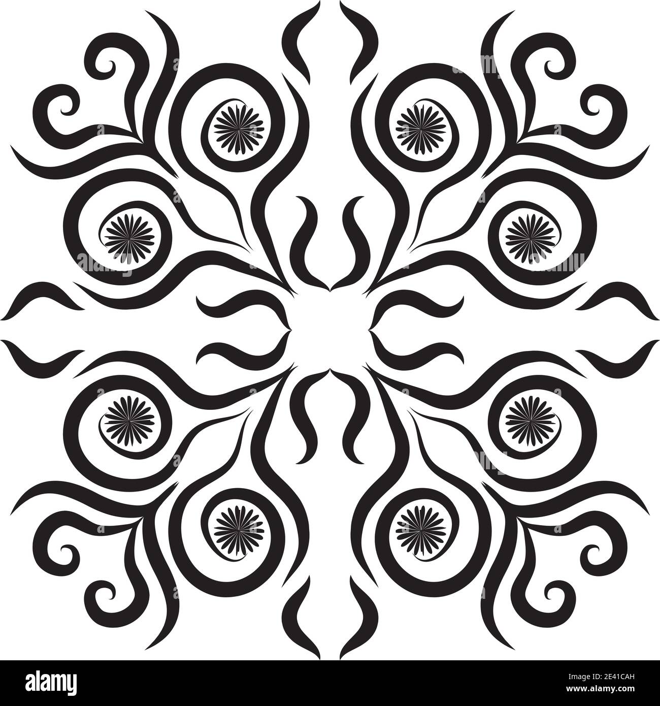 Motif géométrique Mandala avec lignes noires isolées sur fond blanc Banque D'Images