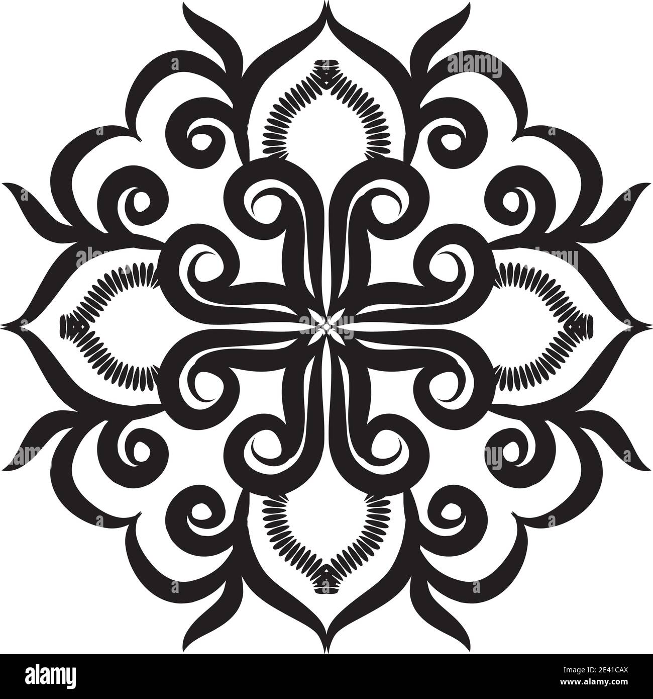 Motif géométrique Mandala avec lignes noires isolées sur fond blanc Banque D'Images