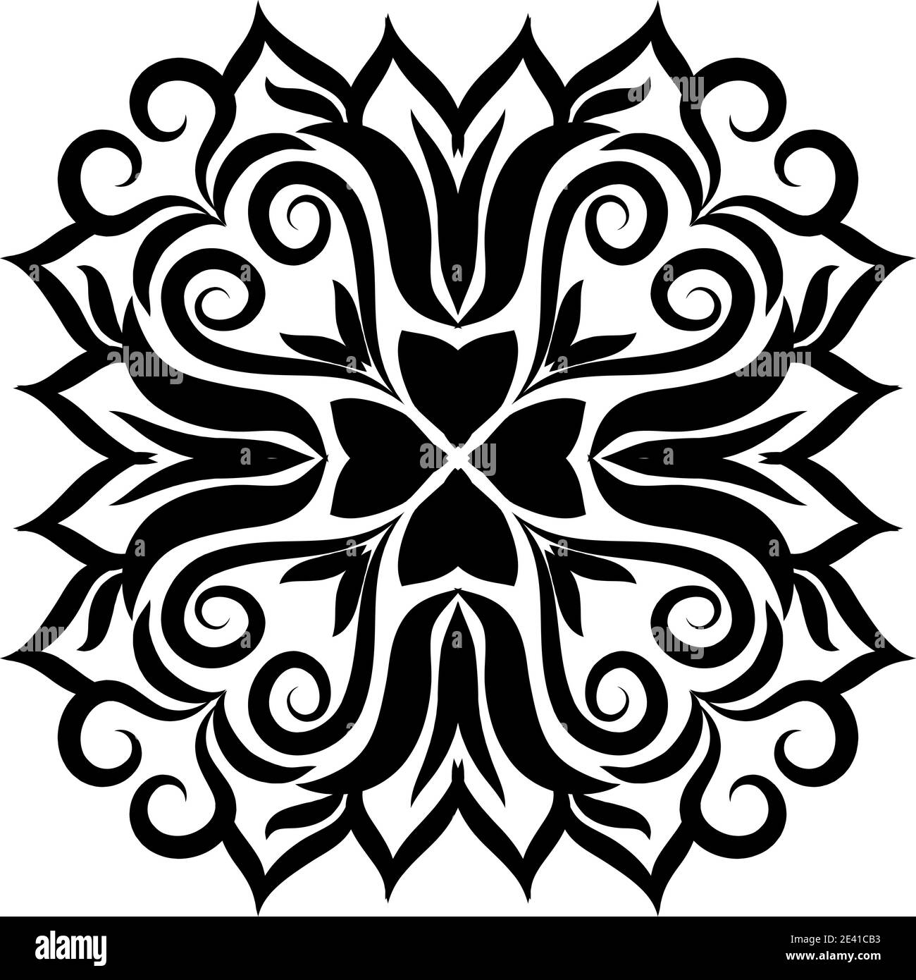 Motif géométrique Mandala avec lignes noires isolées sur fond blanc Banque D'Images