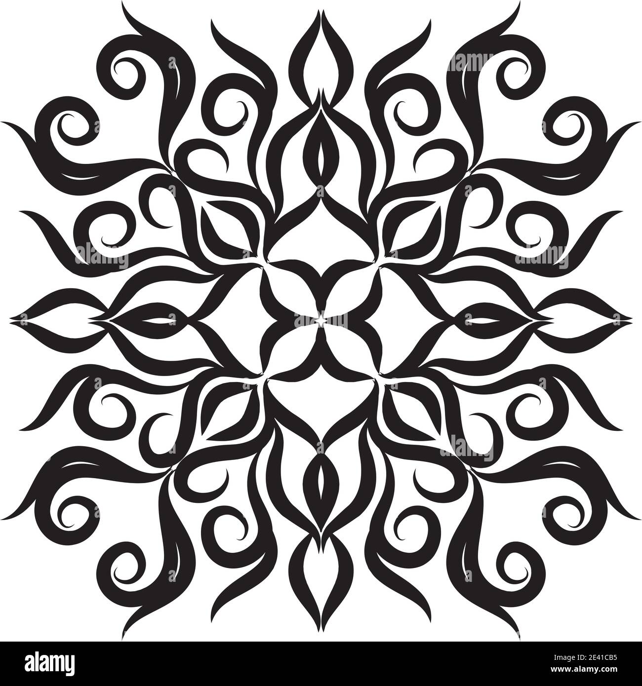Motif géométrique Mandala avec lignes noires isolées sur fond blanc Banque D'Images