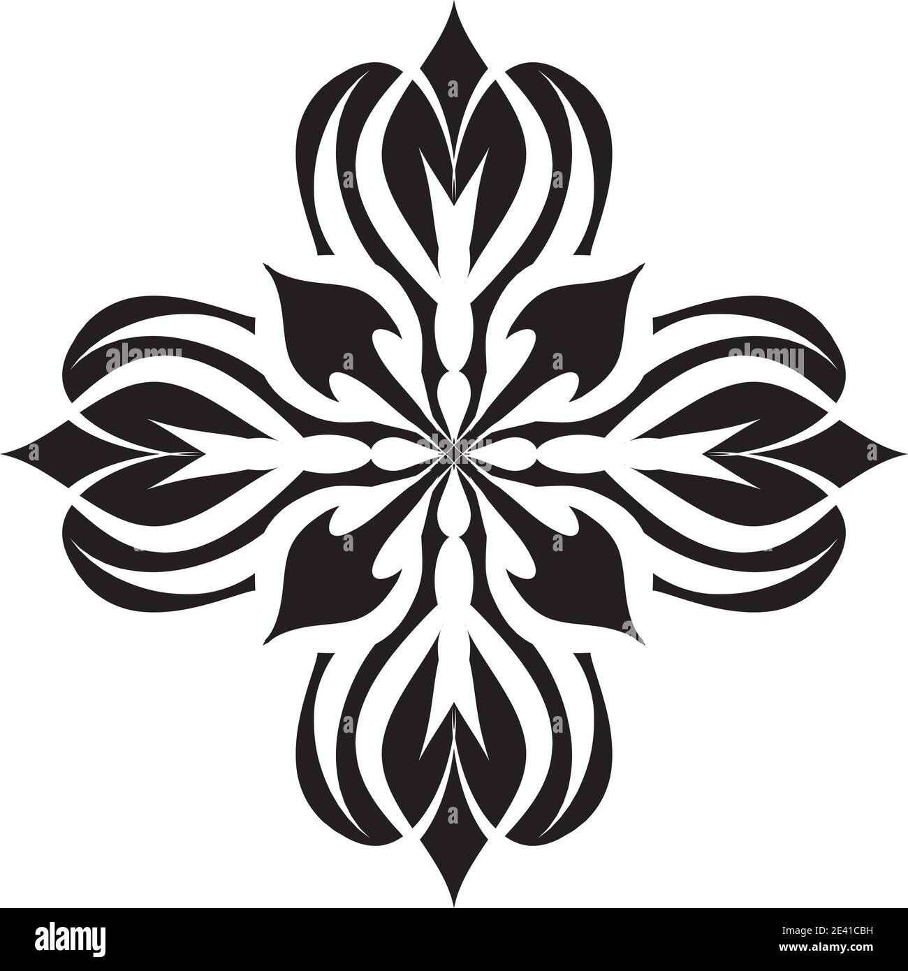 Motif géométrique Mandala avec lignes noires isolées sur fond blanc Banque D'Images