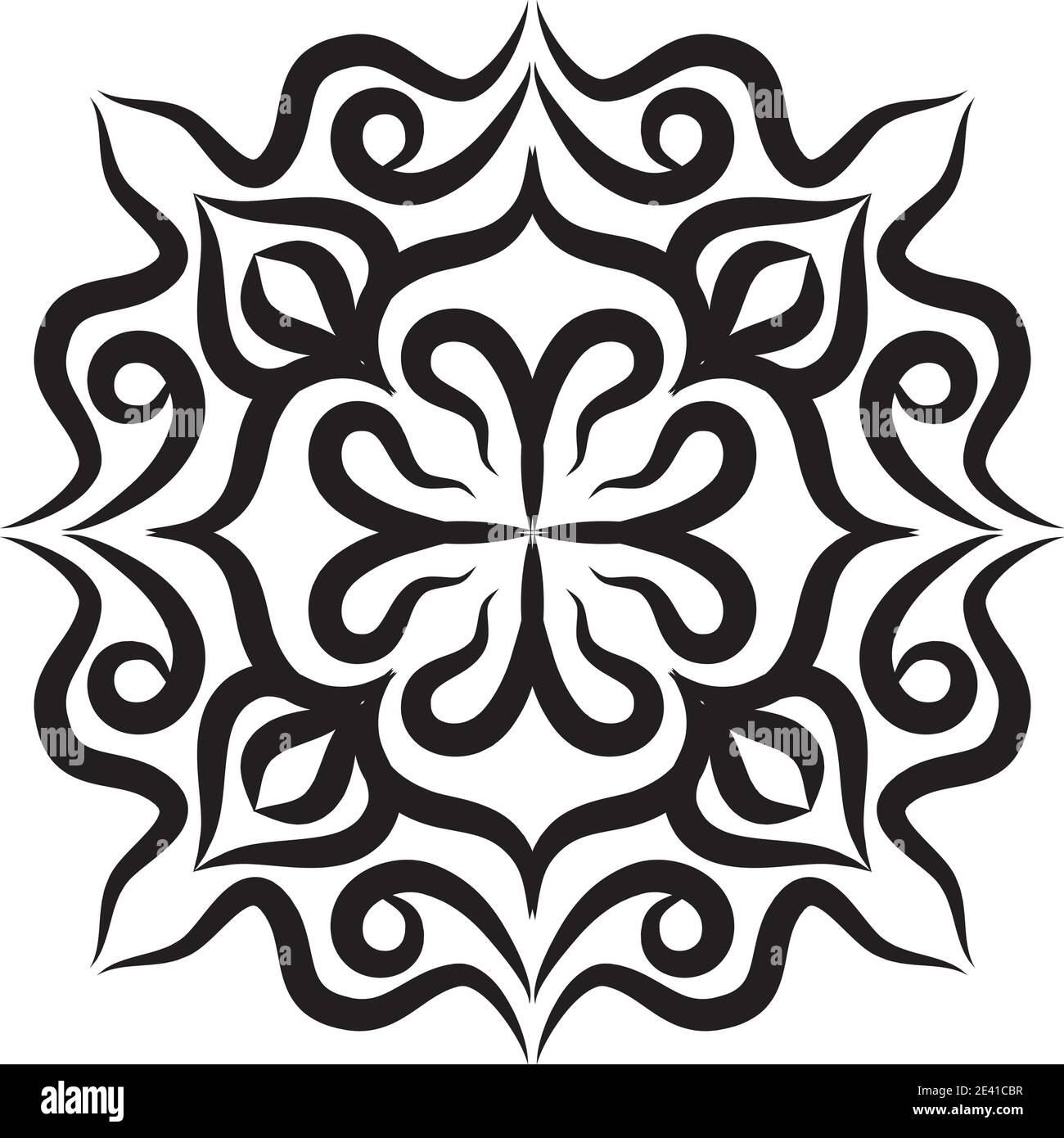 Motif géométrique Mandala avec lignes noires isolées sur fond blanc Banque D'Images