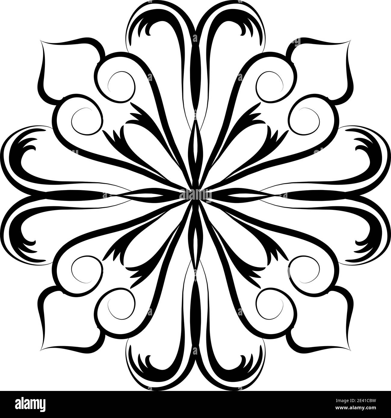 Motif géométrique Mandala avec lignes noires isolées sur fond blanc Banque D'Images
