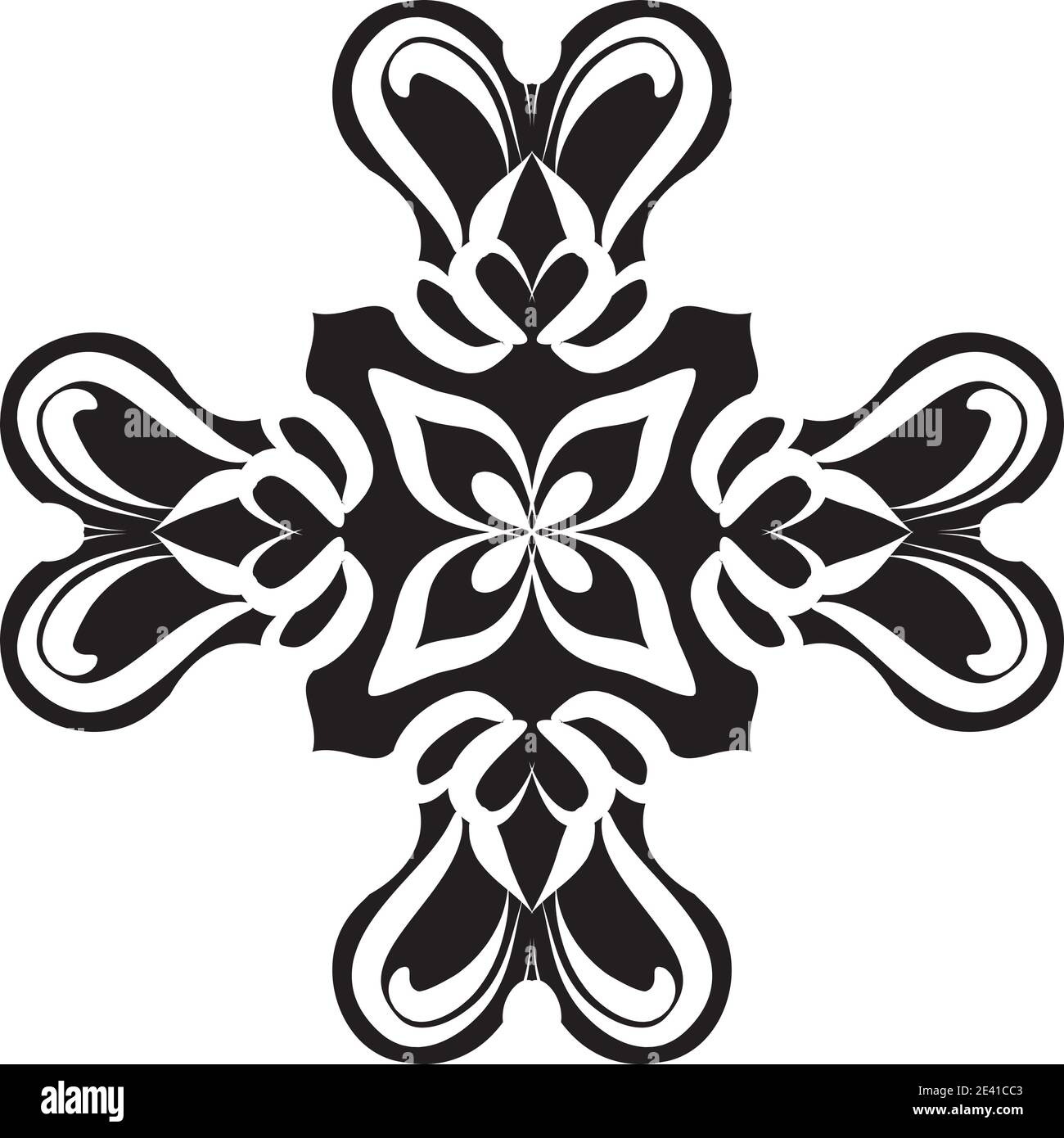 Motif géométrique Mandala avec lignes noires isolées sur fond blanc Banque D'Images