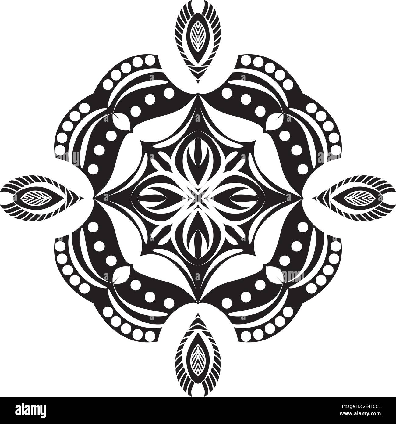 Motif géométrique Mandala avec lignes noires isolées sur fond blanc Banque D'Images