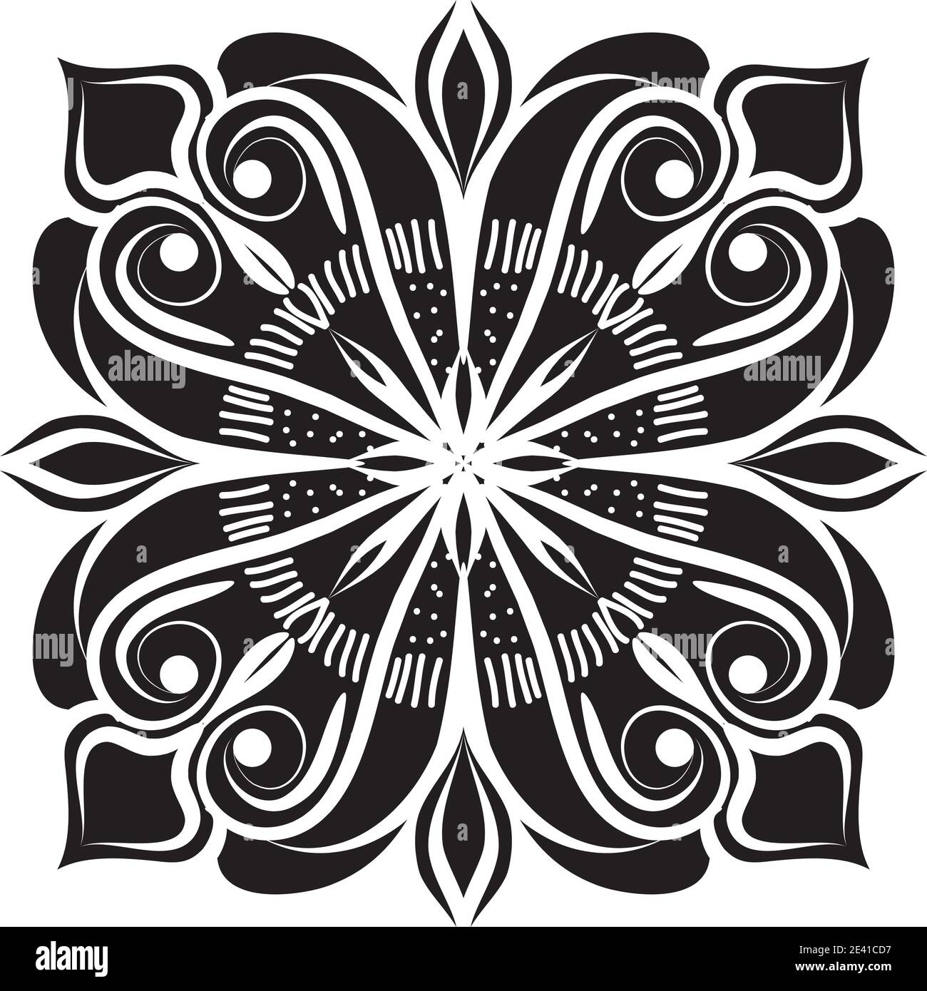 Motif géométrique Mandala avec lignes noires isolées sur fond blanc Banque D'Images