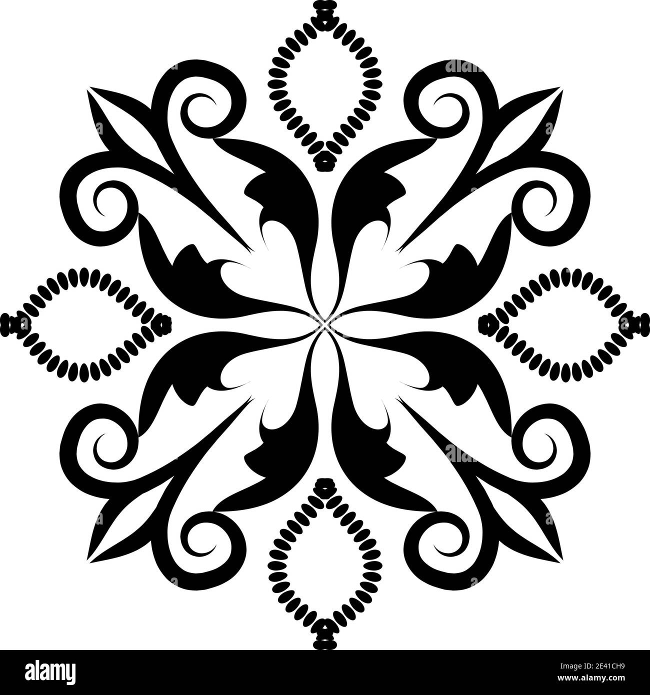Motif géométrique Mandala avec lignes noires isolées sur fond blanc Banque D'Images