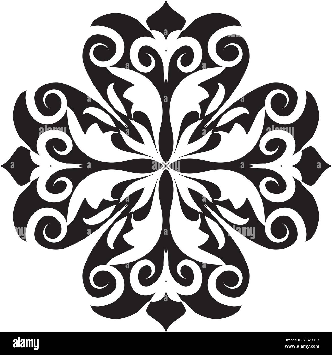 Motif géométrique Mandala avec lignes noires isolées sur fond blanc Banque D'Images