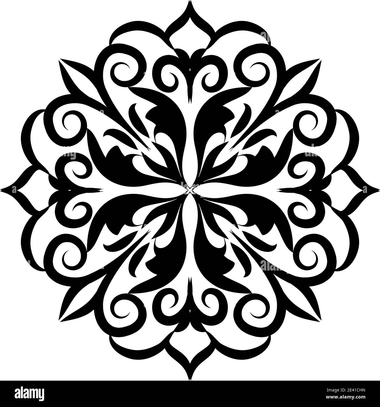 Motif géométrique Mandala avec lignes noires isolées sur fond blanc Banque D'Images