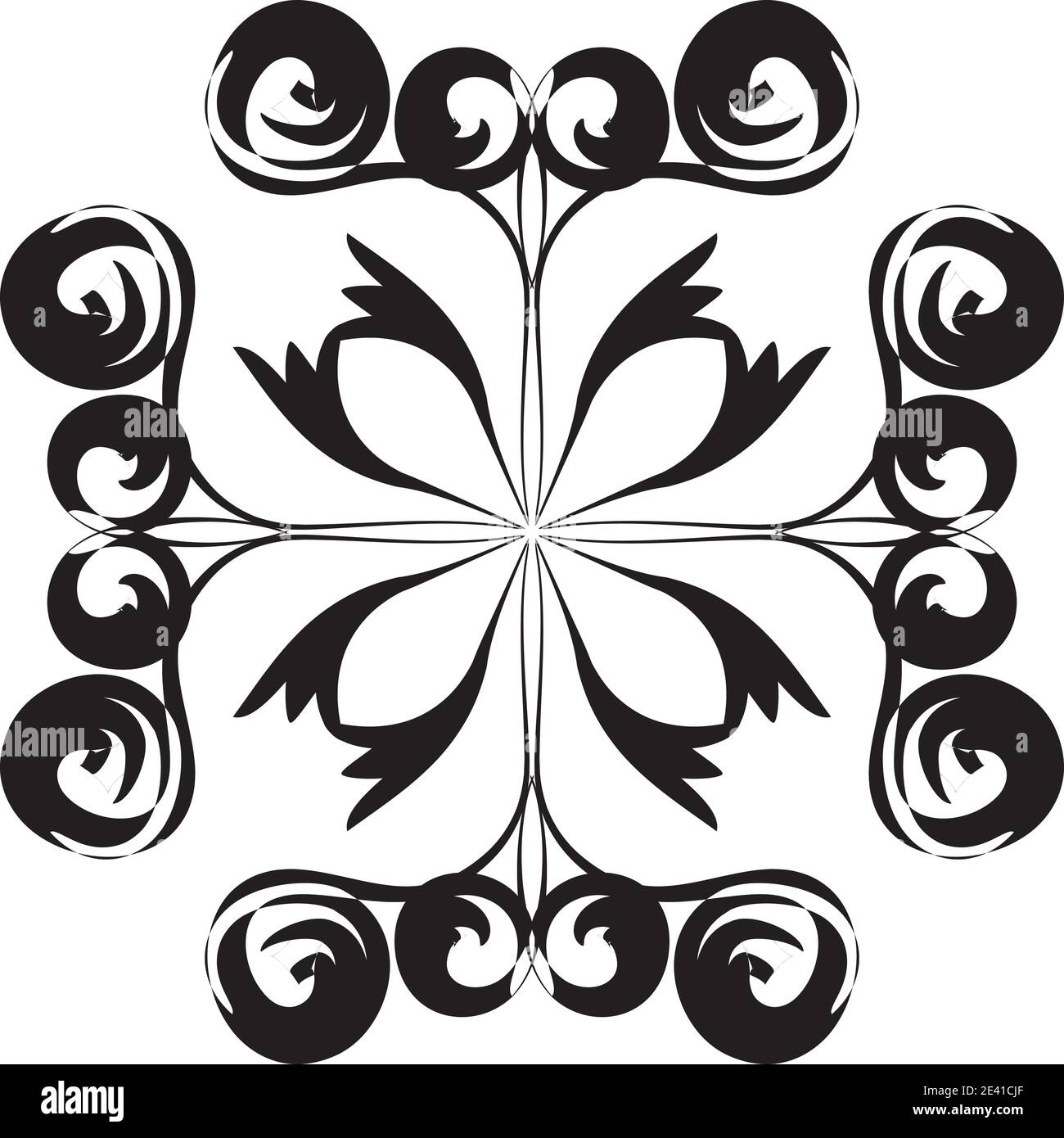 Motif géométrique Mandala avec lignes noires isolées sur fond blanc Banque D'Images