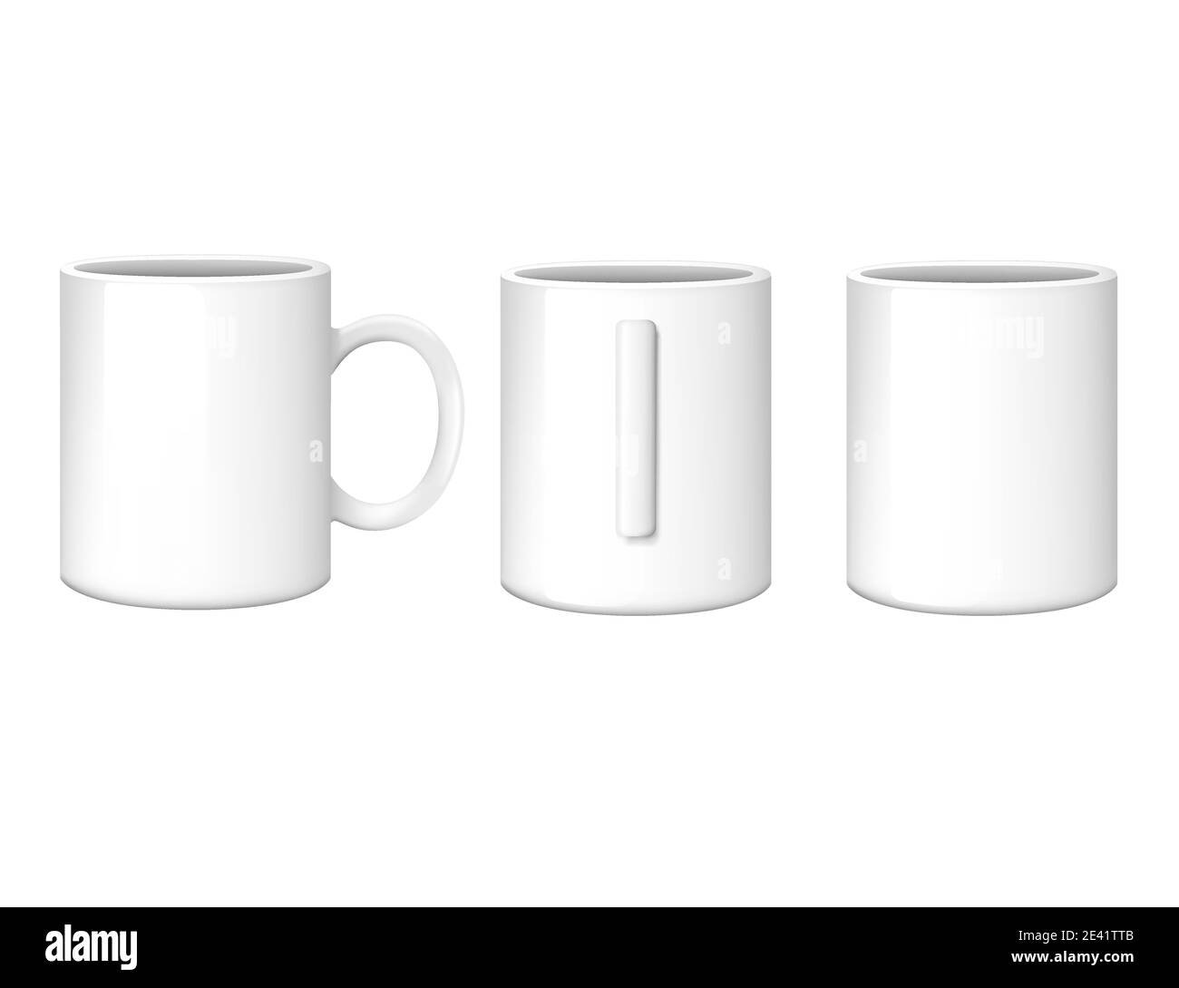 Mug en céramique blanc de différents côtés illustration vectorielle réaliste arrière-plan blanc Illustration de Vecteur