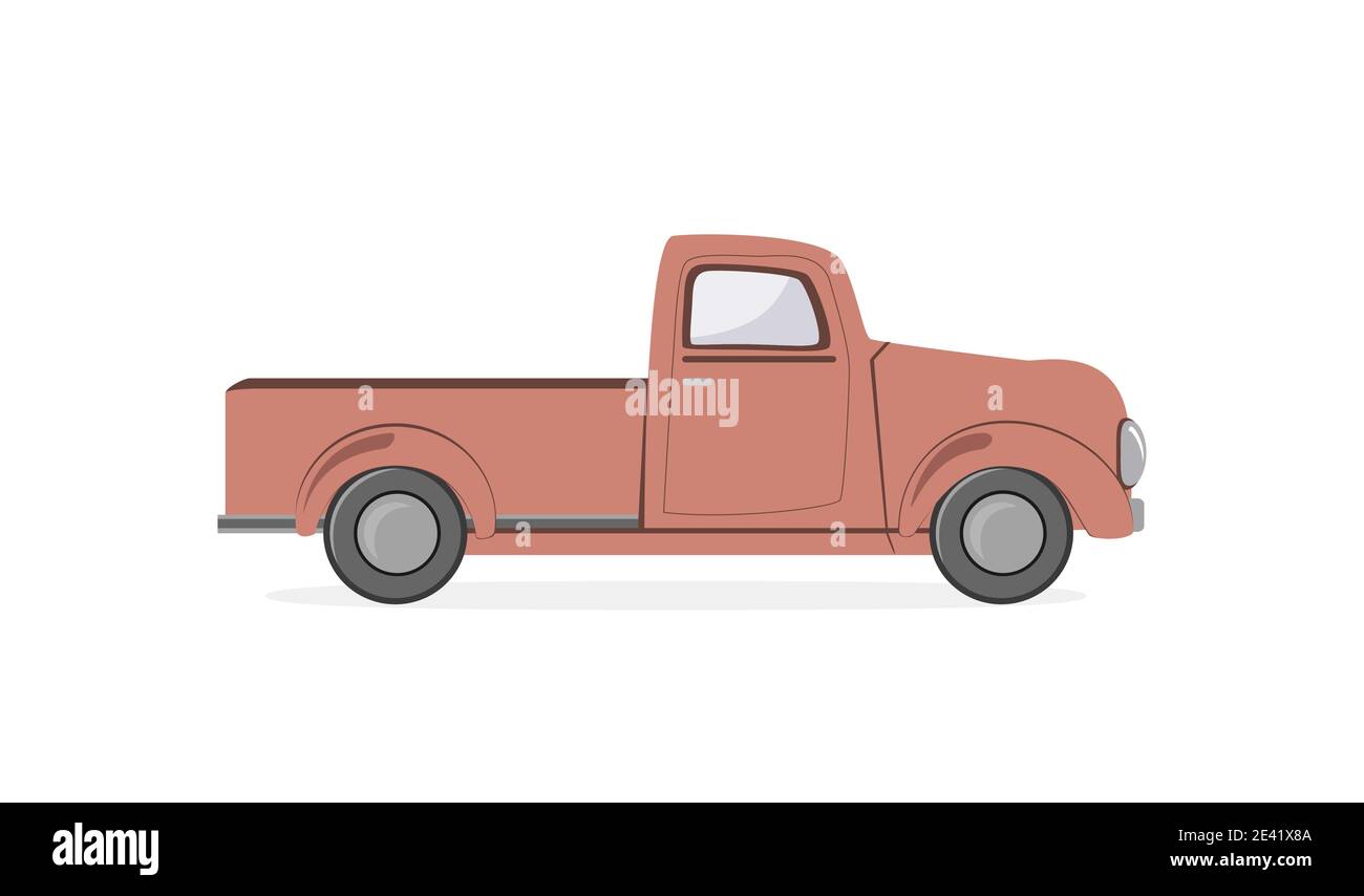 Silhouette Old Farmer pick-up rétro isolé sur fond blanc. Voiture de transport vintage. Illustration vectorielle plate Illustration de Vecteur