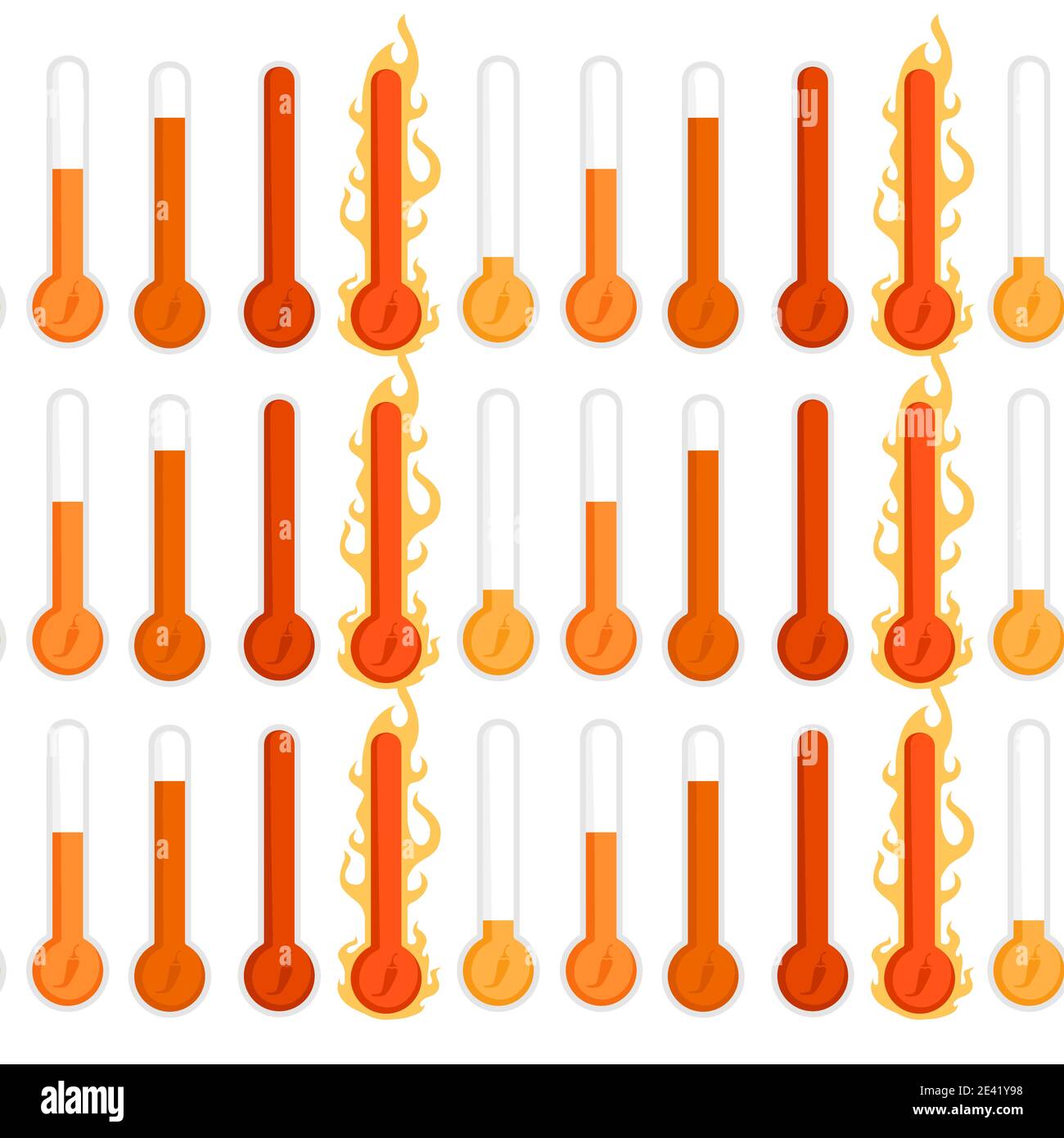Échelle de chaleur au poivre de Scoville à motif sans couture, peu épicée à très épicée illustration vectorielle active sur fond blanc Illustration de Vecteur