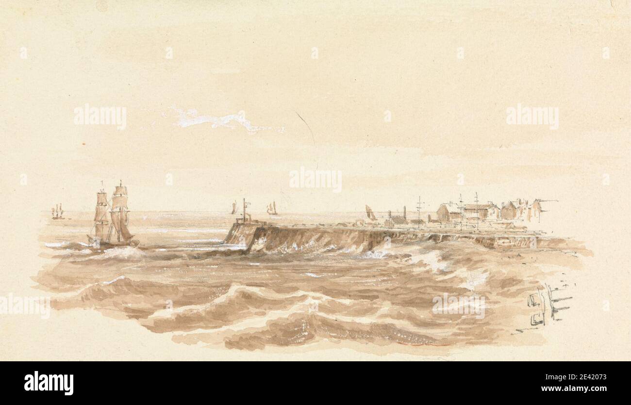 Artiste inconnu, scène portuaire, entre 1826 et 1866. Lavage brun rehaussé de blanc sur graphite. Banque D'Images