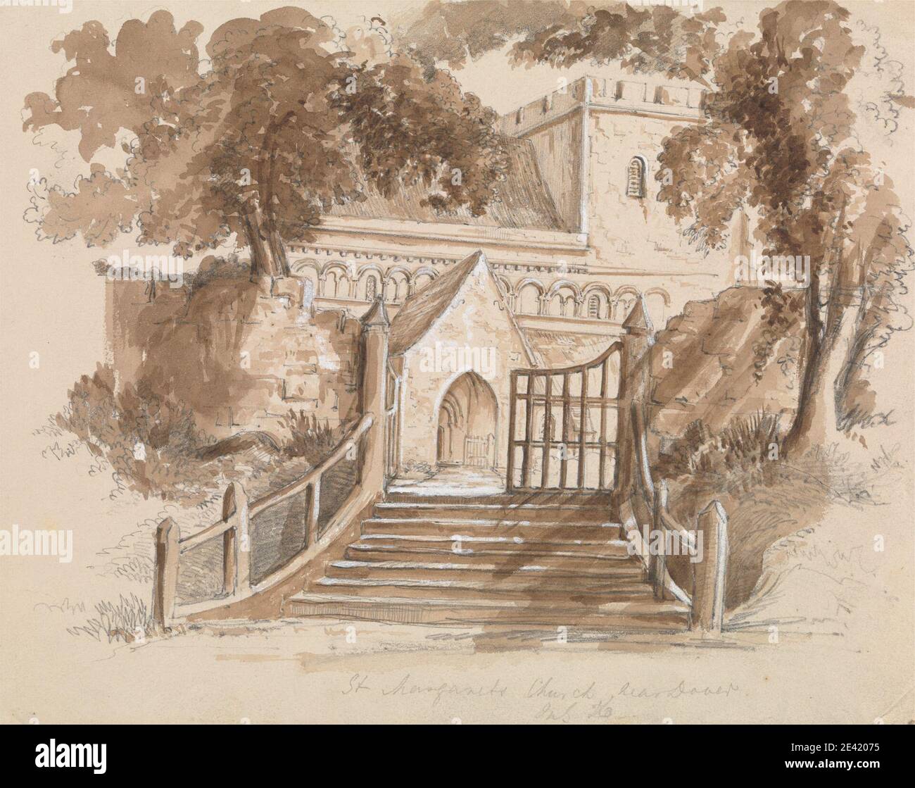 Artiste inconnu, Église Saint-Marguerite, entre 1826 et 1866. Lavage brun, graphite, gouache. Banque D'Images