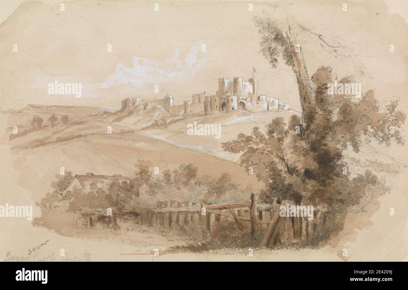 Artiste inconnu, VUE sur le château de Douvres, entre 1826 et 1866. Lavage brun, graphite, gouache blanc. Banque D'Images