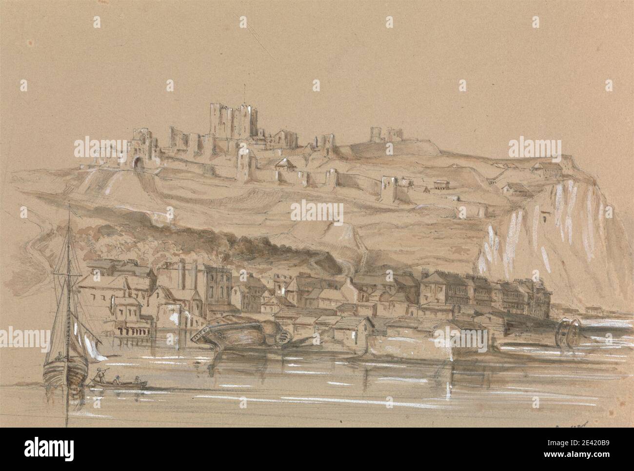Artiste inconnu, UNE vue de la ville de Douvres, entre 1826 et 1866. Lavage brun rehaussé de blanc sur graphite. Banque D'Images