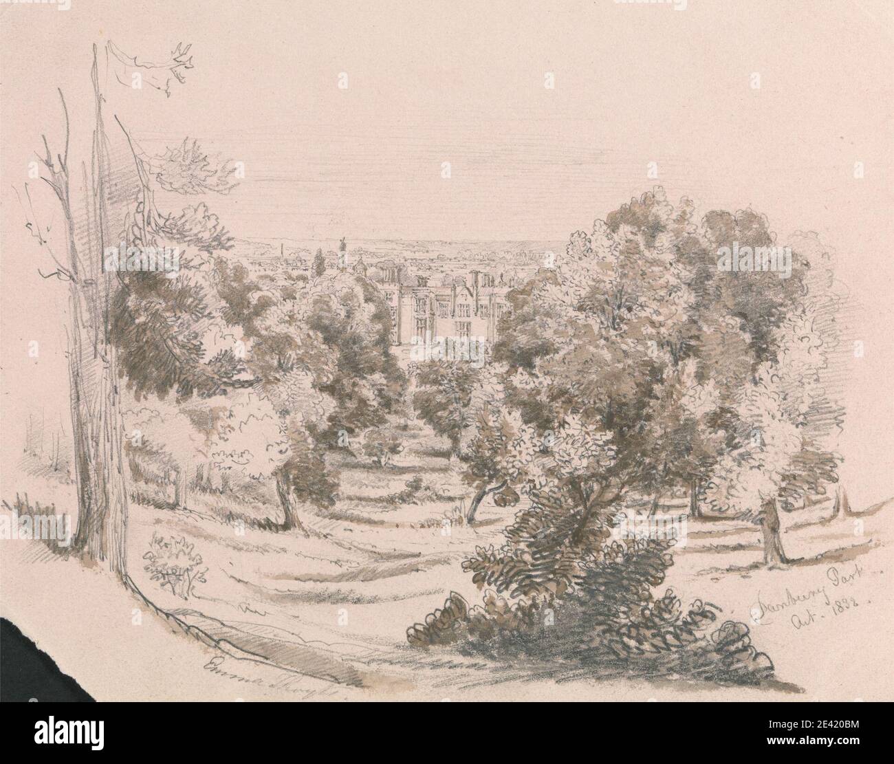 Artiste inconnu, A View of Danbury Park, entre 1826 et 1866. Graphite, lavage brun. Banque D'Images